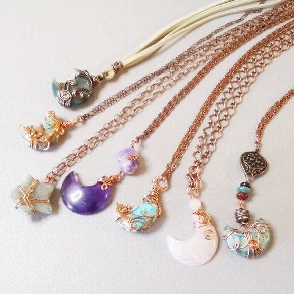 One-Of-A-Kind! Crescent Moon Necklace! Elaborately Sectioned Wire Wrapped Design - Picture 11 of 14